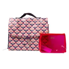 Victoria Green Pink Deco Lily Threefold Hanging Wash and Small Clear Makeup Bag Set