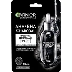 Garnier Textil Masks AHA+BHA Charcoal Feuchtigkeitsspendende Tuchmaske mit Aktivkohle