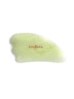 SENTARA Massagestein - Gua Sha Horn mit Zähnen Gruene Jade hellgrün