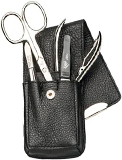 Erbe Collection vierteiliges Manicure Set im Leder-Etui schwarz