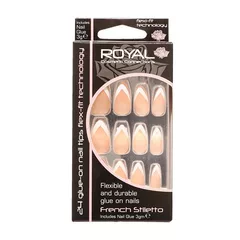 Royal Cosmetics 24 Glue on Nail Tips French Stiletto CLEARANCE