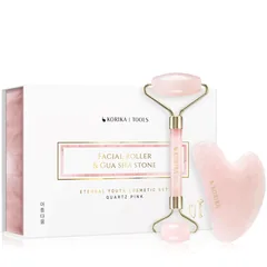 KORIKA Tools Face Roller & Gua Sha Massagerolle für das Gesicht und Massage Hilfsmittel Quartz Pink